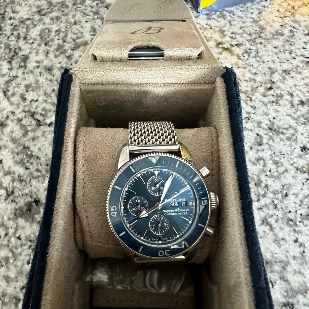 Breitling Blue SuperOcean Chronometer Watch with Stainless Steel Case